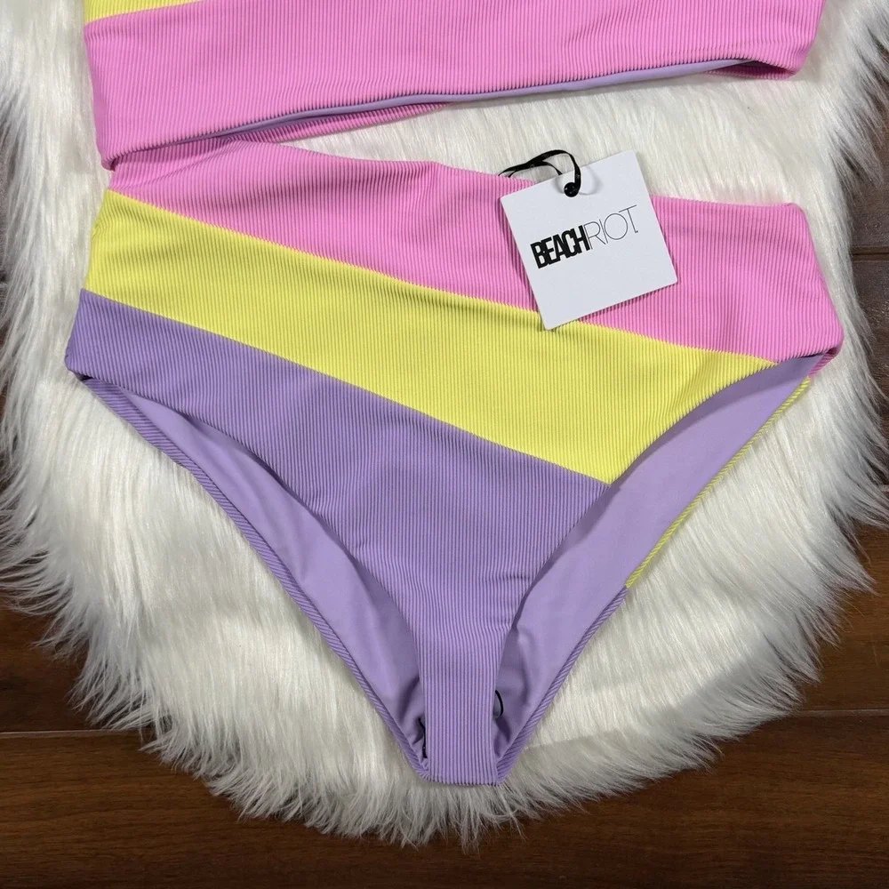 Beach Riot Womens Size Large Pink Yellow Purple Joyce Cut Out One Piece Swimsuit - Picture 3 of 11
